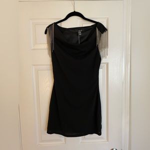 Black Dress with Silver Chains on Shoulders